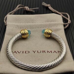 David Yurman classicsterling silver bracelet,set with blue topaz and 14K gold7mm